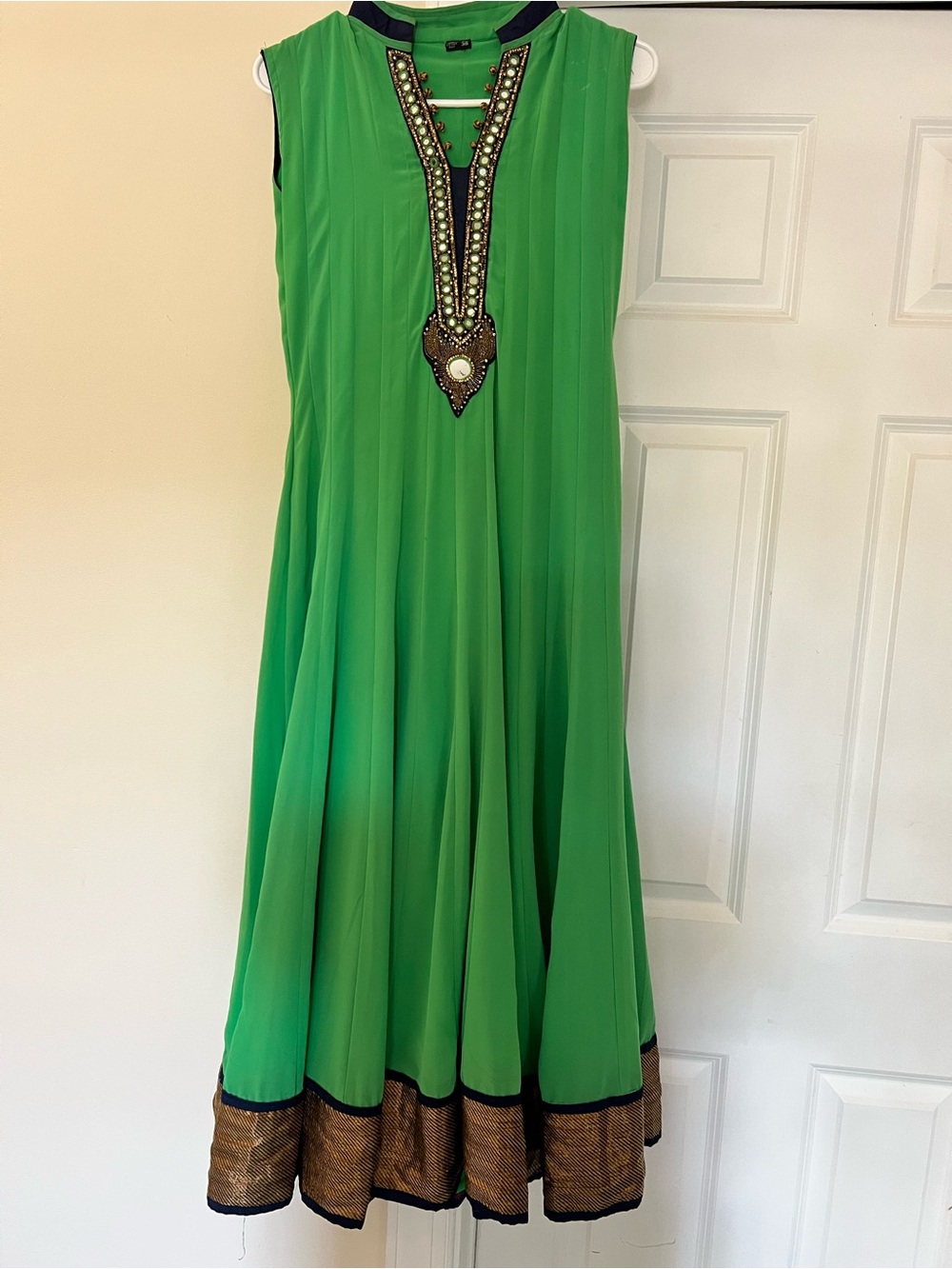 Green Sleeveless Embellished Maxi Anarkali Indian  Dress